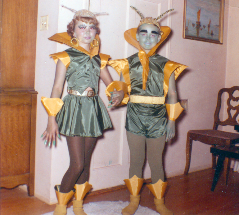 Pair in matching Martian costumes on Halloween 1960