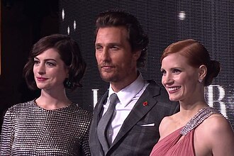 Matthew McConaughey with Anne Hathaway and Jessica Chasten at Interstellar Premiere