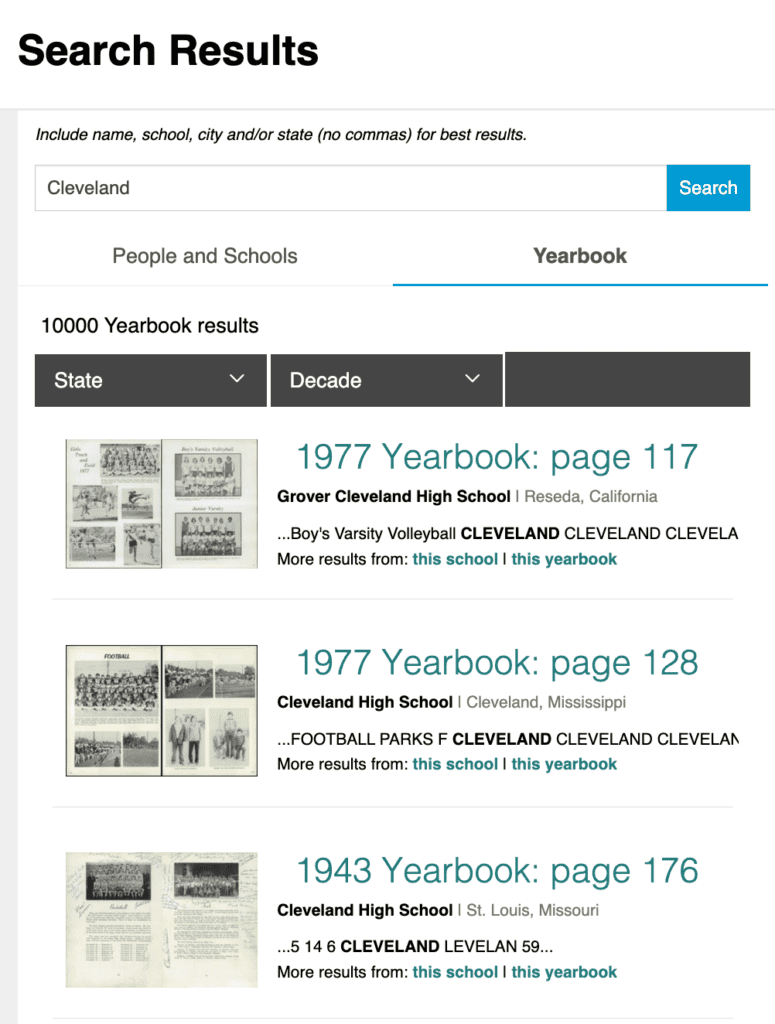 Classmates yearbook search feature
