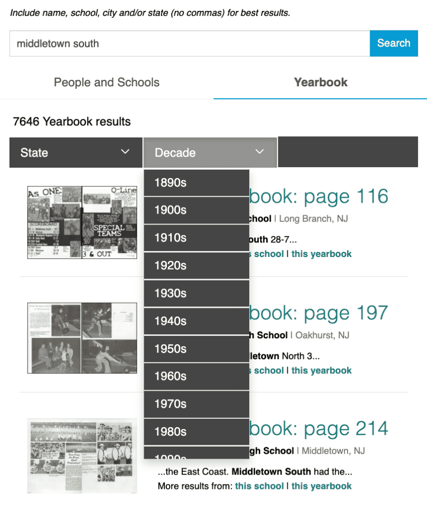 yearbook search result