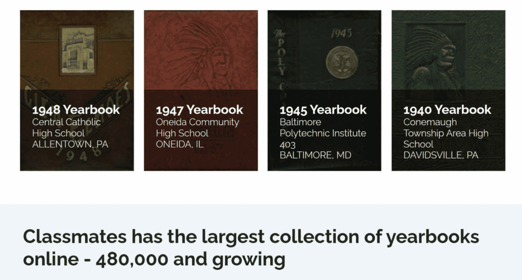 Classmates yearbook collection of 480,000+ yearbooks